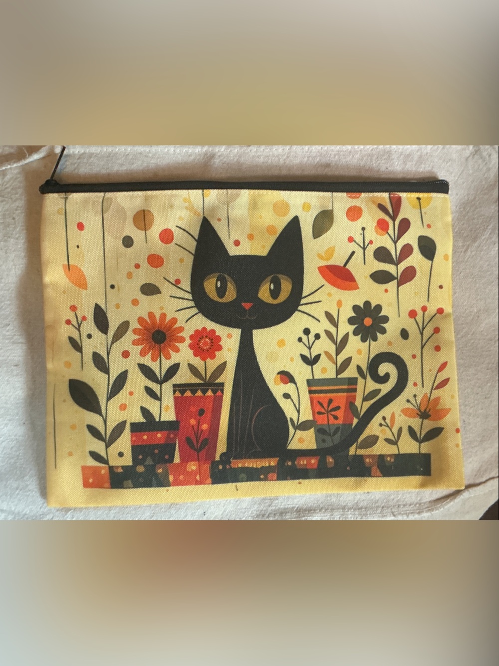 Cute Black Cat Floral costretic bag - Yellow & Orange